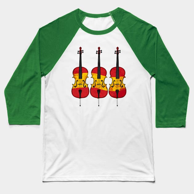 Cello Spanish Flag Cellist String Musician Spain Baseball T-Shirt by doodlerob